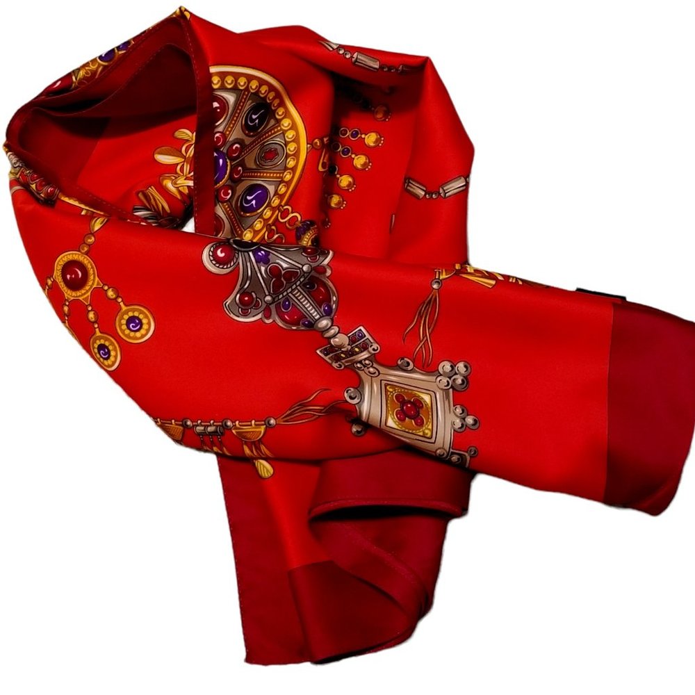 Vintage Italian Scarf Gold Jewels on Red A. Brod Classic Design Ladies Accessory